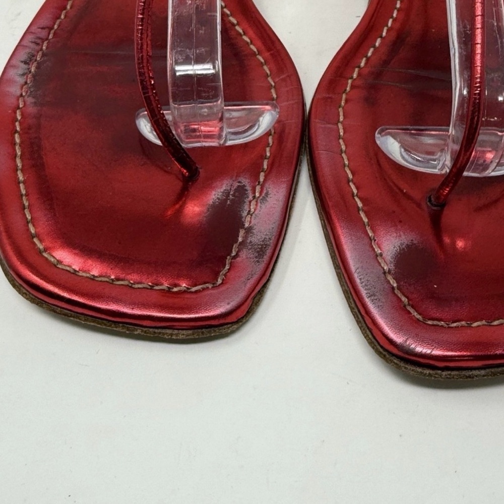 Prada Capretto Thong Leather Sandals Metallic Pinkish Red Size 7.5 (EU 38) - Picture 3 of 9